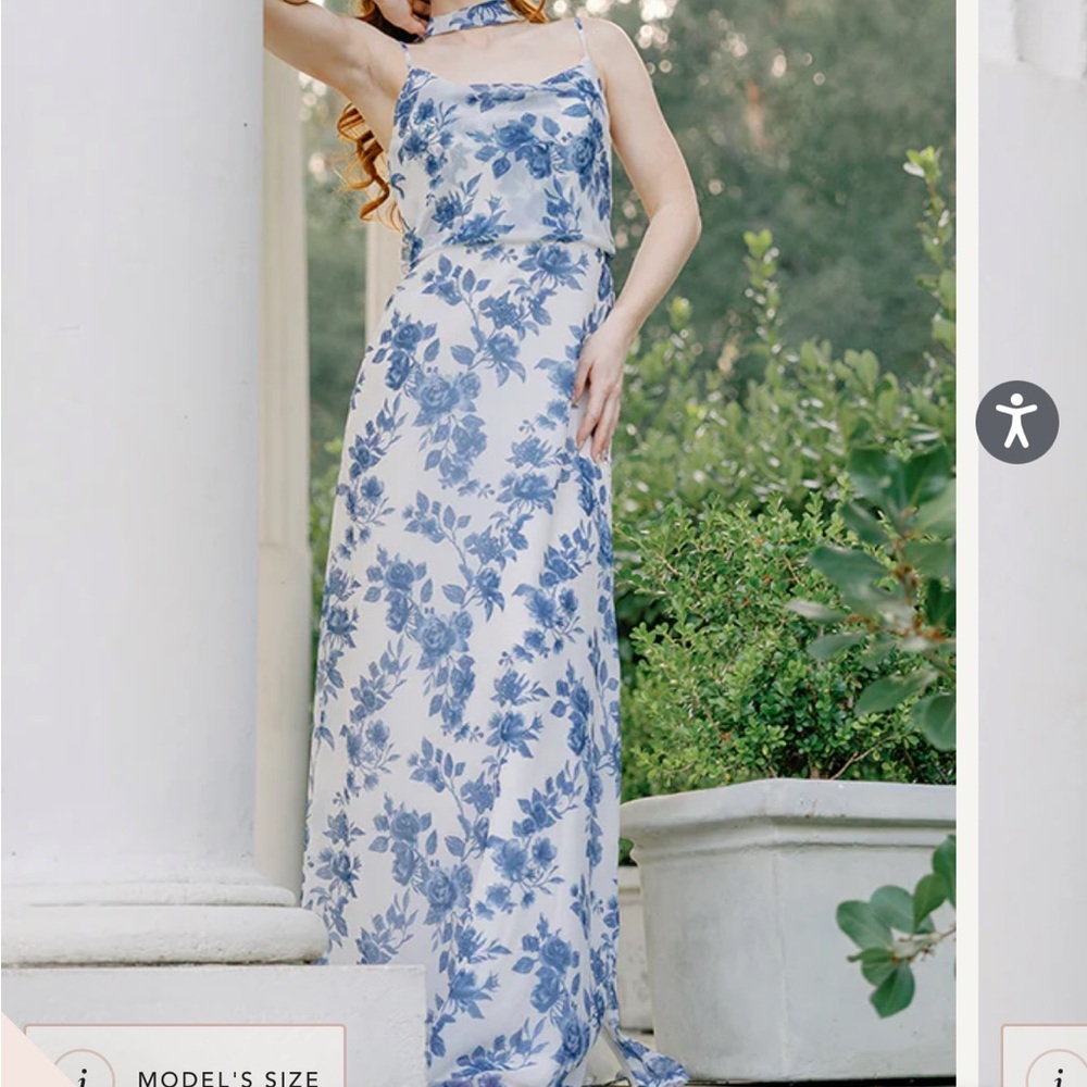 Revelry Blue and White Maxi Bridesmaid Dress